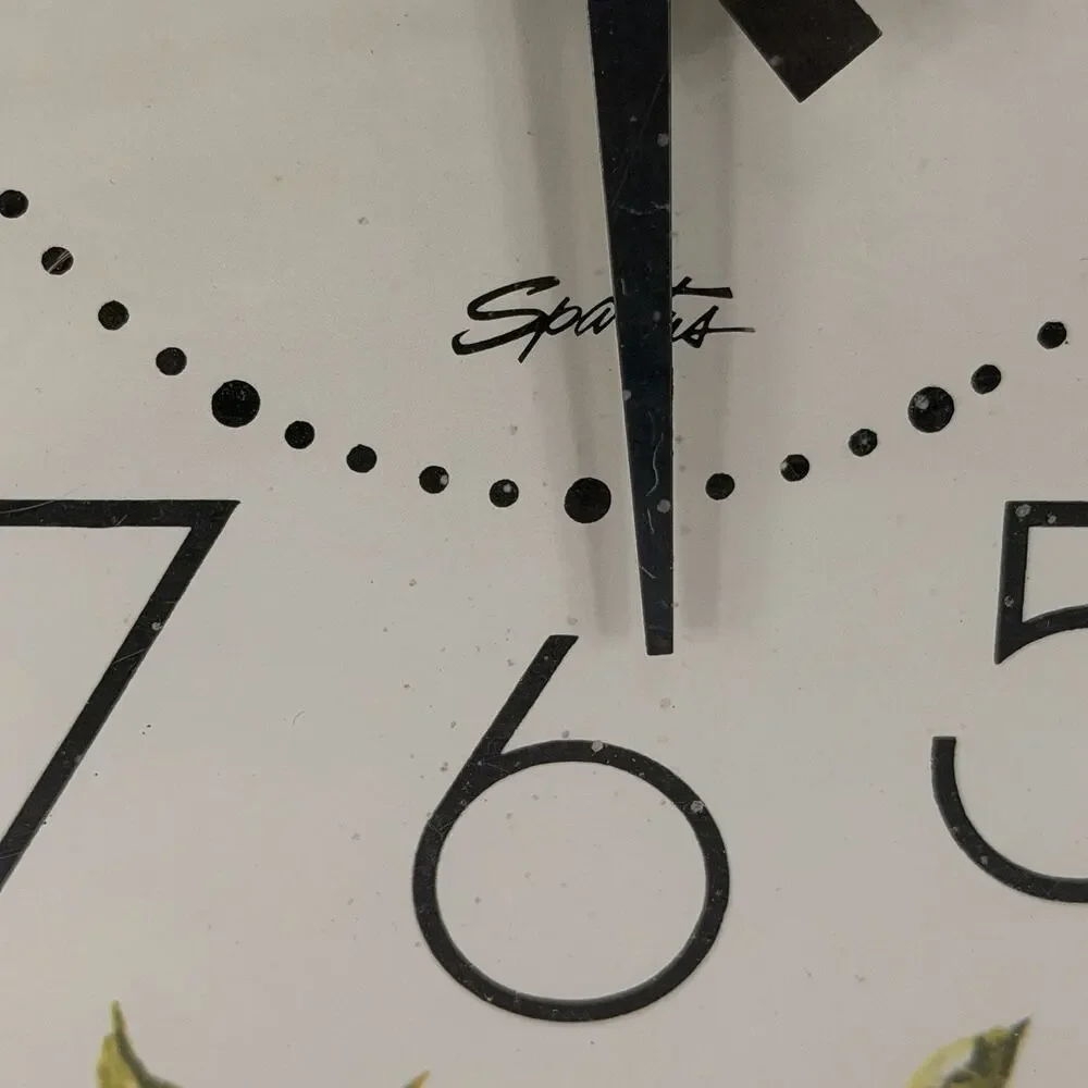 Vtg Spartus Peach Flowers Plastic Electric Kitchen Wall Clock Retro Yellow 10